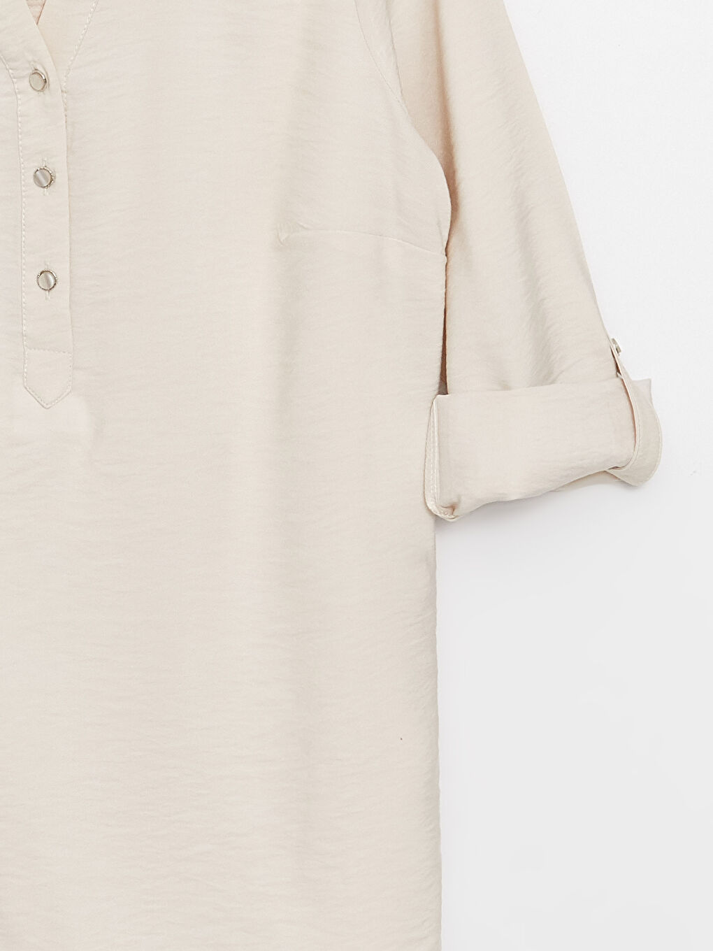 Gri Kaçık Yaka Düz Uzun Kollu Kadın Bluz-7