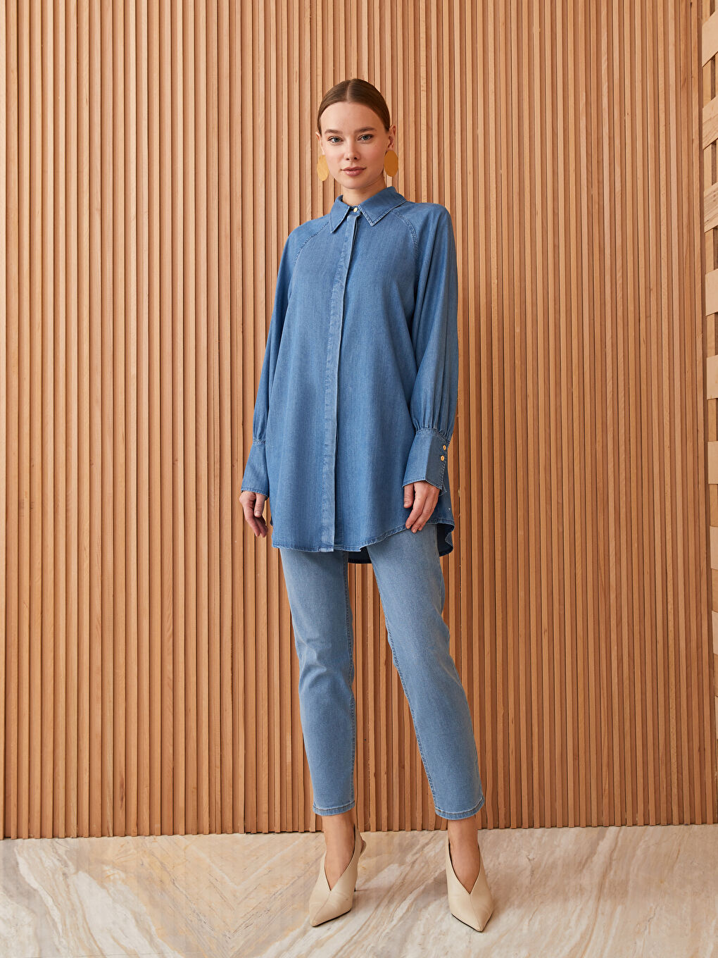 Beli Lastikli Slim Fit Kadın Jean Pantolon-1