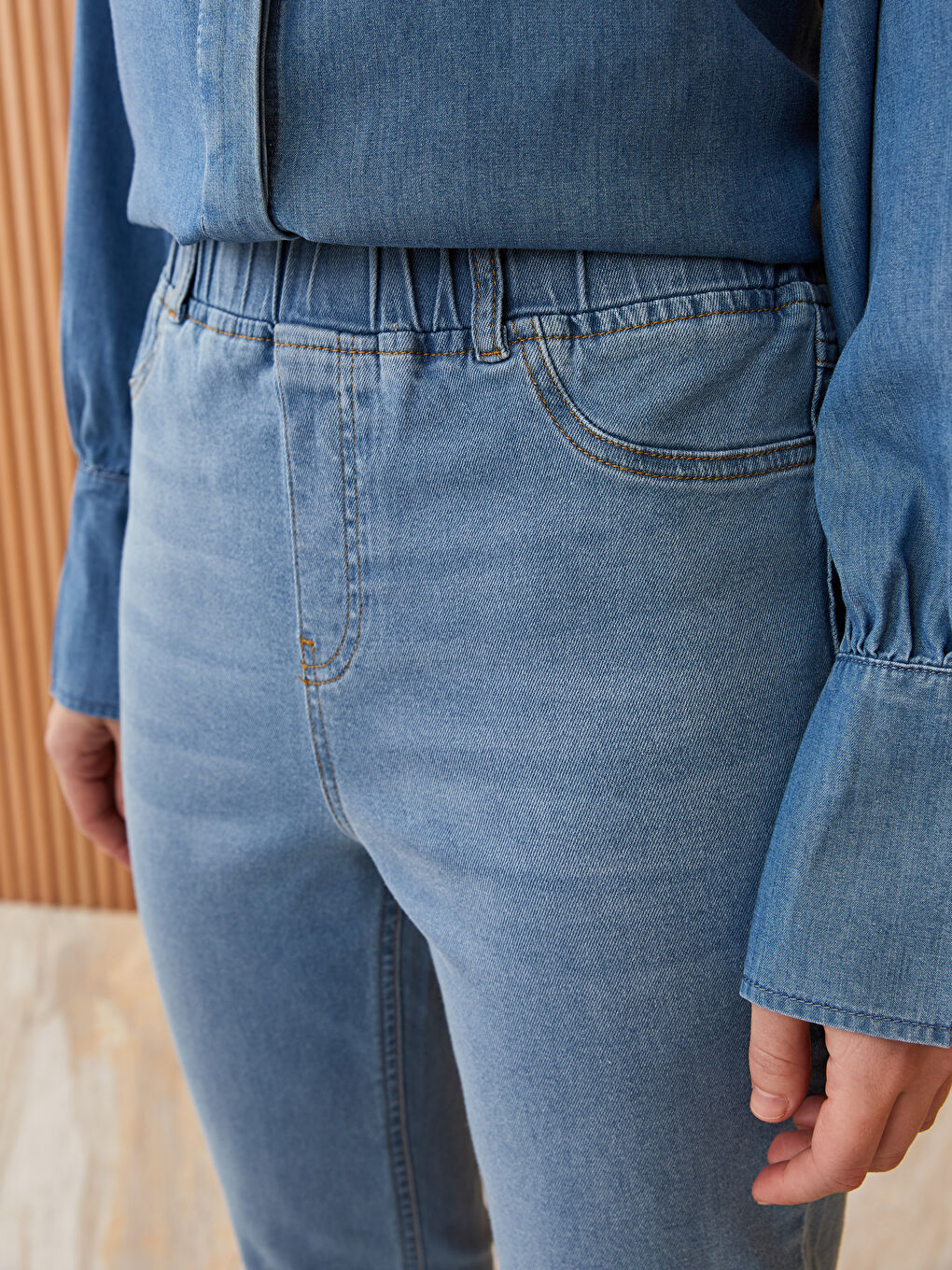 Beli Lastikli Slim Fit Kadın Jean Pantolon-2