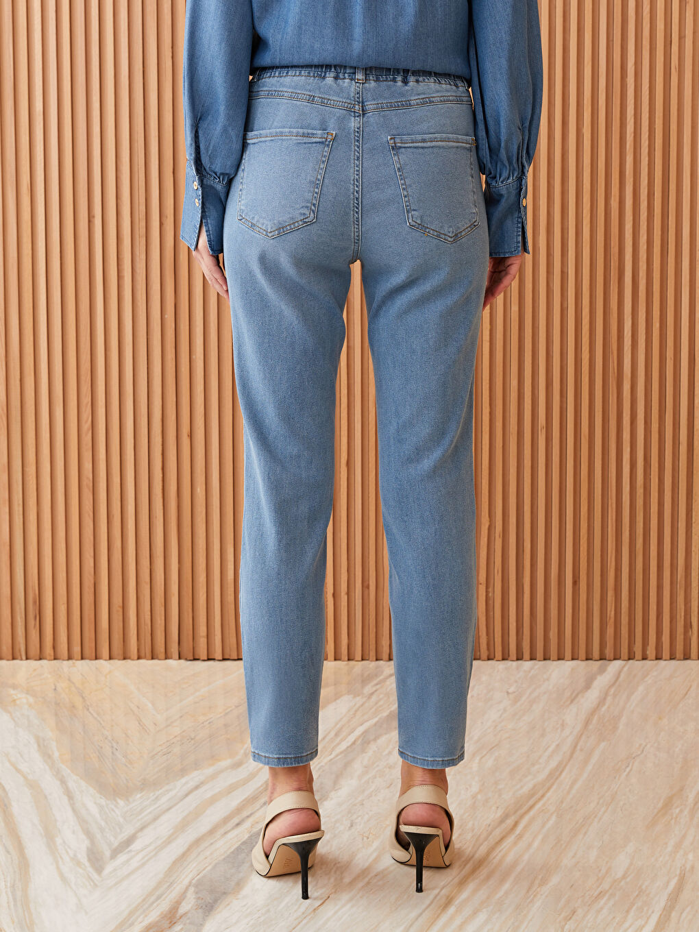 Beli Lastikli Slim Fit Kadın Jean Pantolon-4