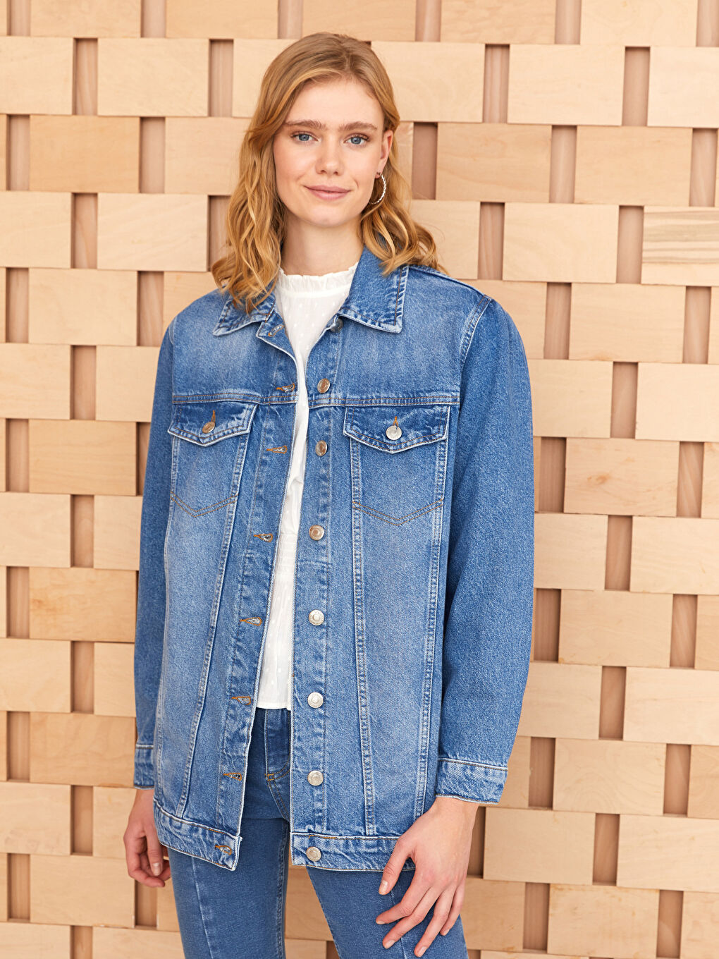 İndigo Gömlek Yaka Kadın Jean Ceket-1