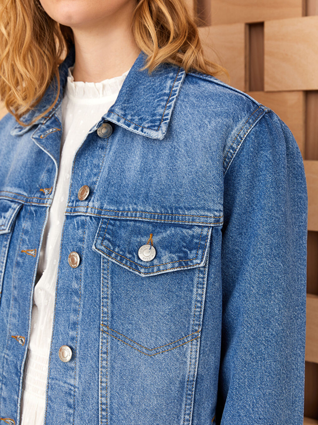 İndigo Gömlek Yaka Kadın Jean Ceket-3