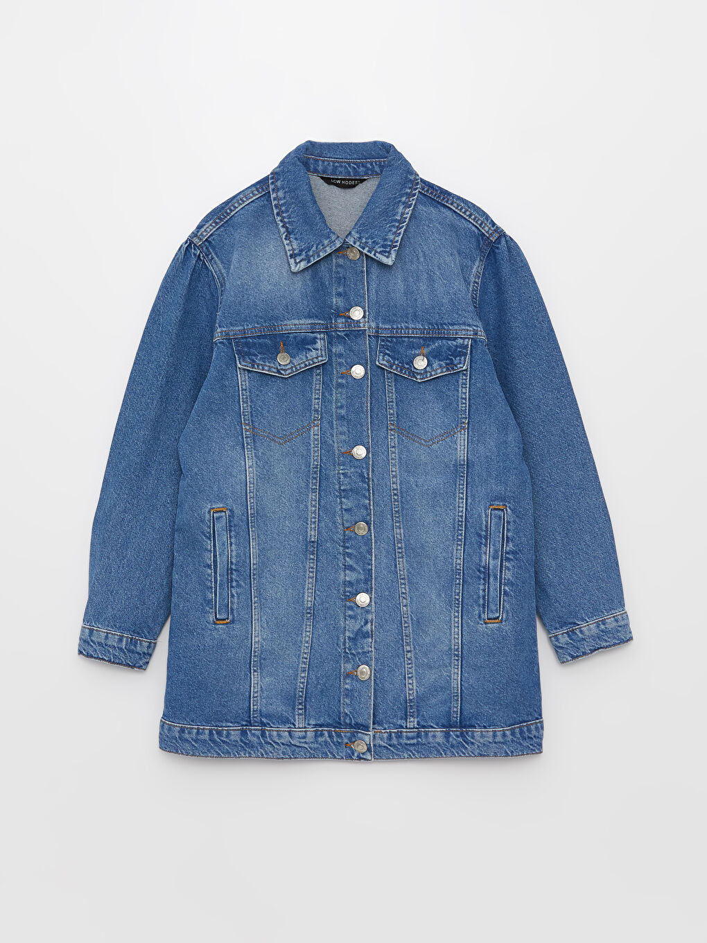 İndigo Gömlek Yaka Kadın Jean Ceket-5