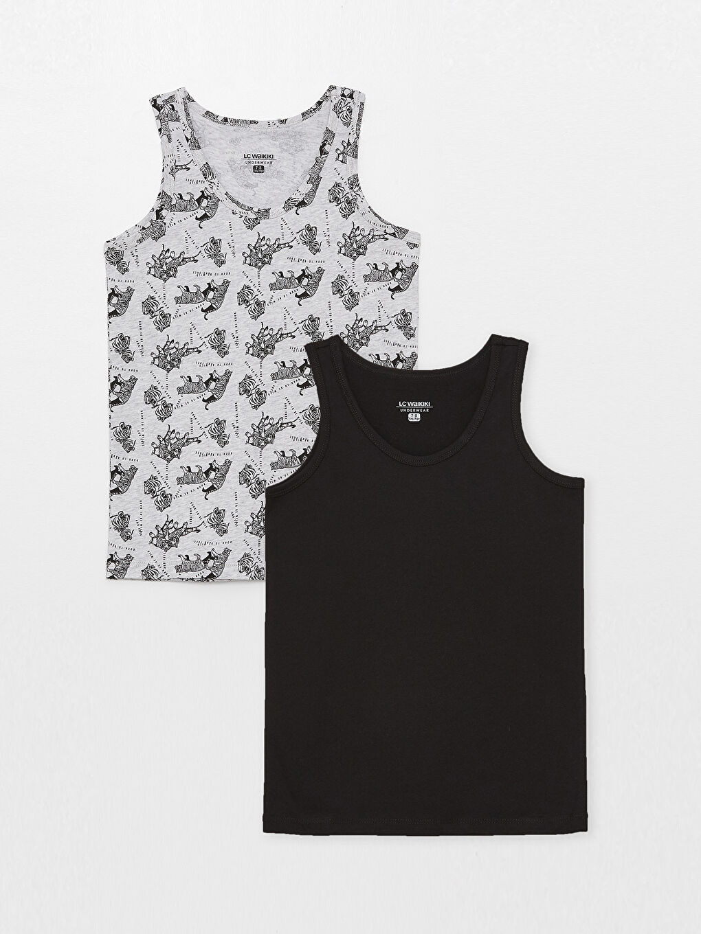 Gri Bisiklet Yaka Baskılı Erkek Çocuk Atlet 2'li