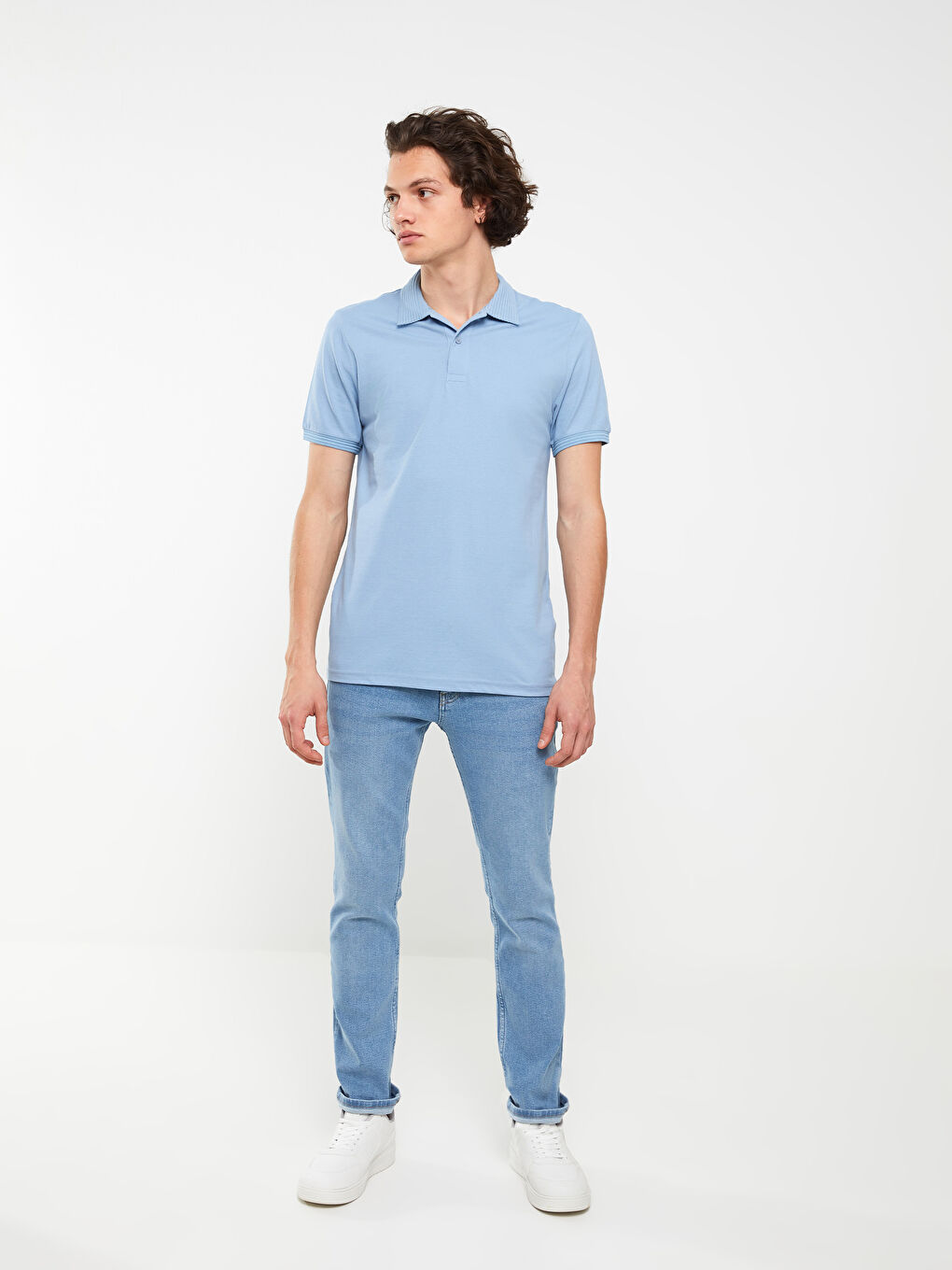 Mavi Polo Yaka Kısa Kollu Erkek Tişört-2