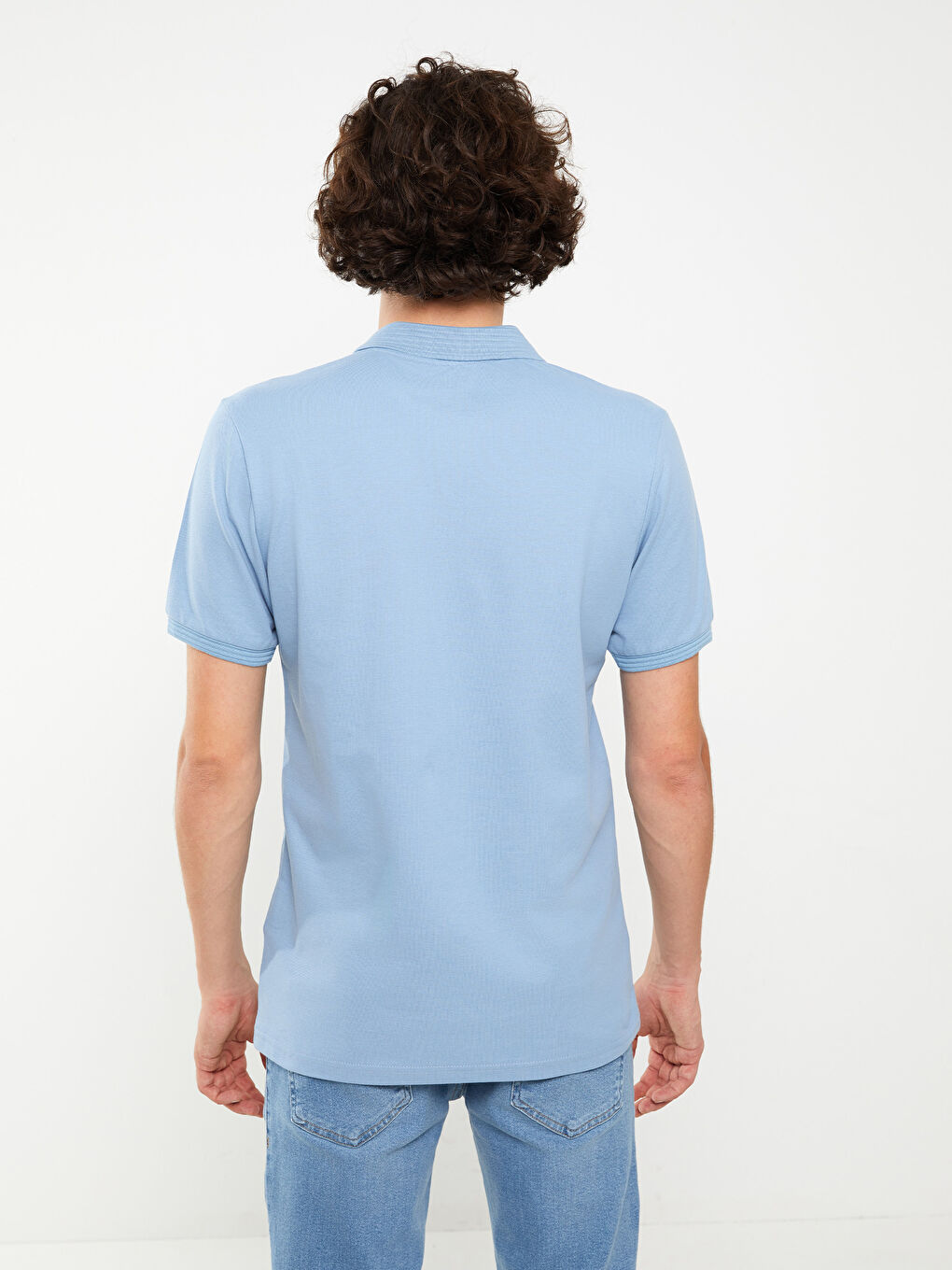Mavi Polo Yaka Kısa Kollu Erkek Tişört-4