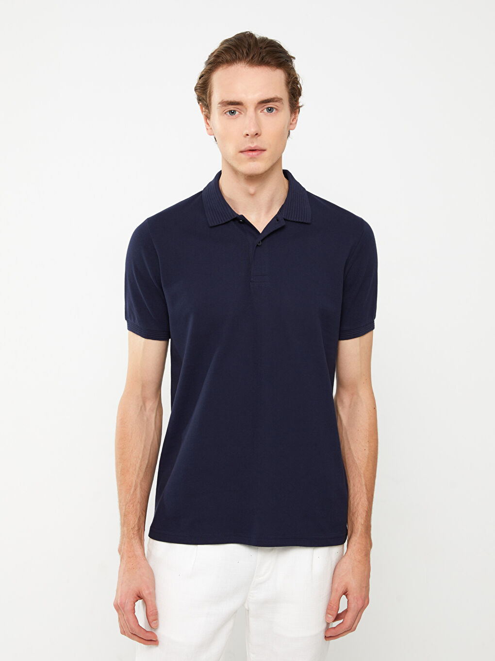 Lacivert Polo Yaka Kısa Kollu Erkek Tişört-1
