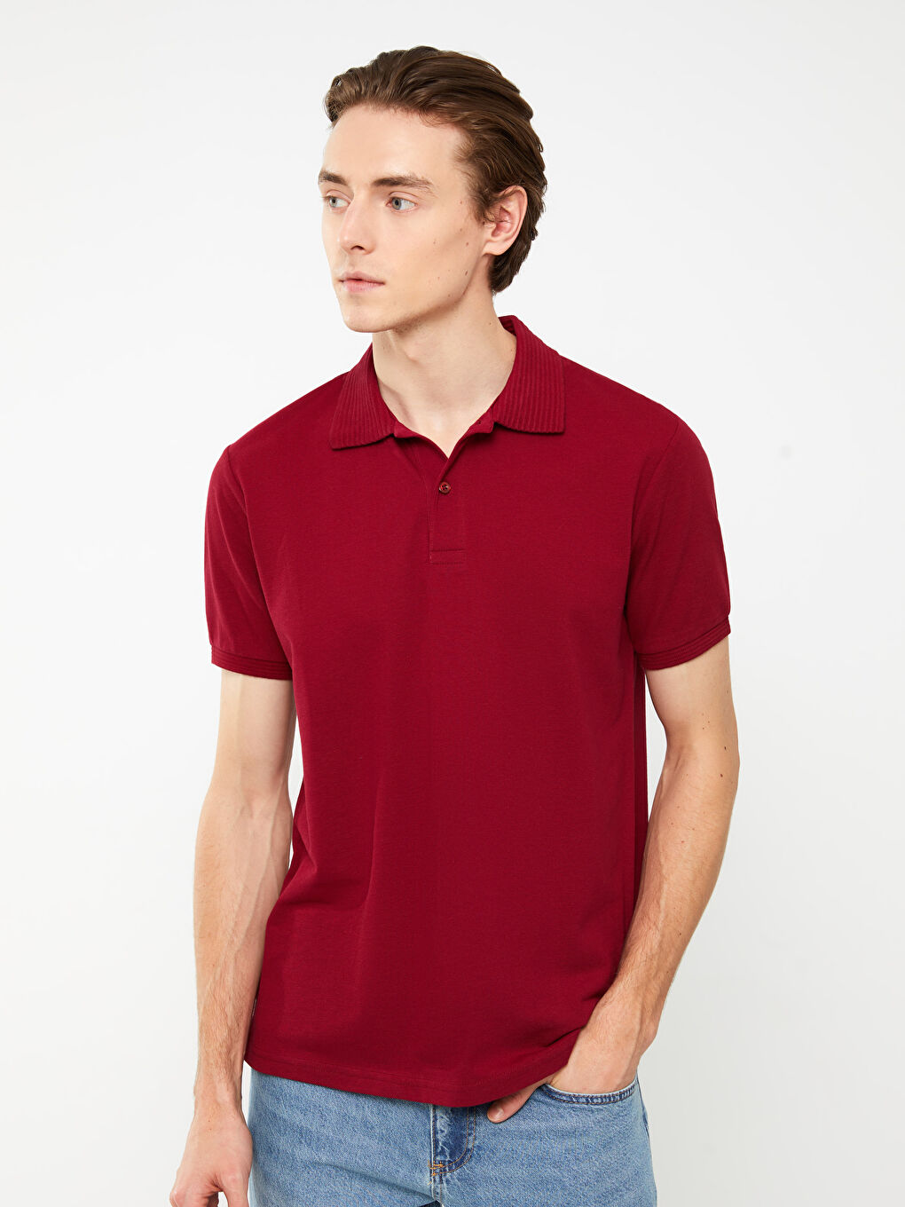 Bordo Polo Yaka Kısa Kollu Erkek Tişört