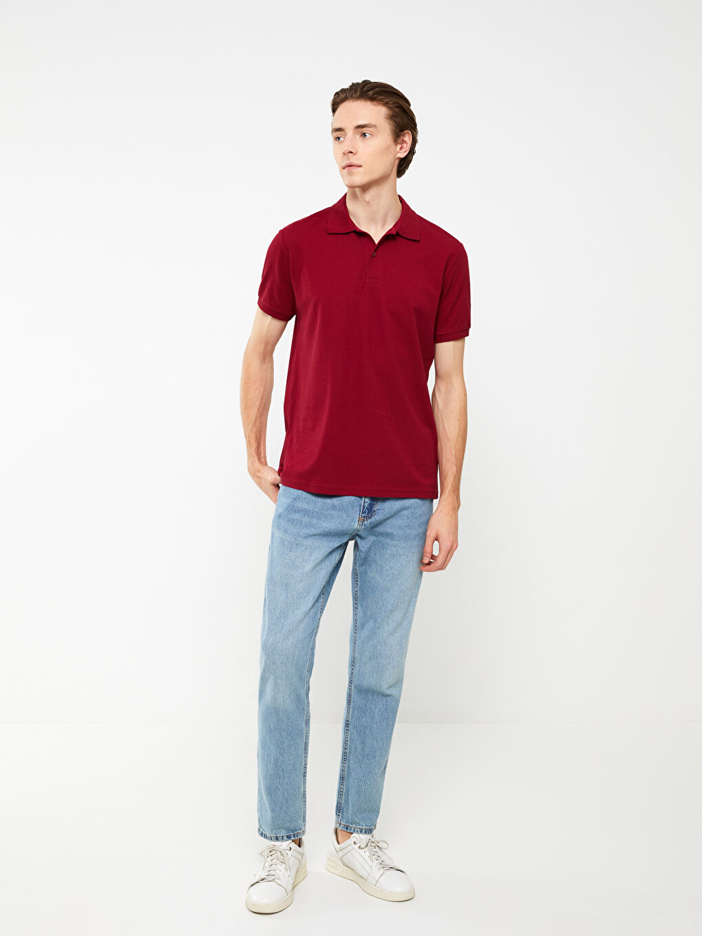 Bordo Polo Yaka Kısa Kollu Erkek Tişört-2