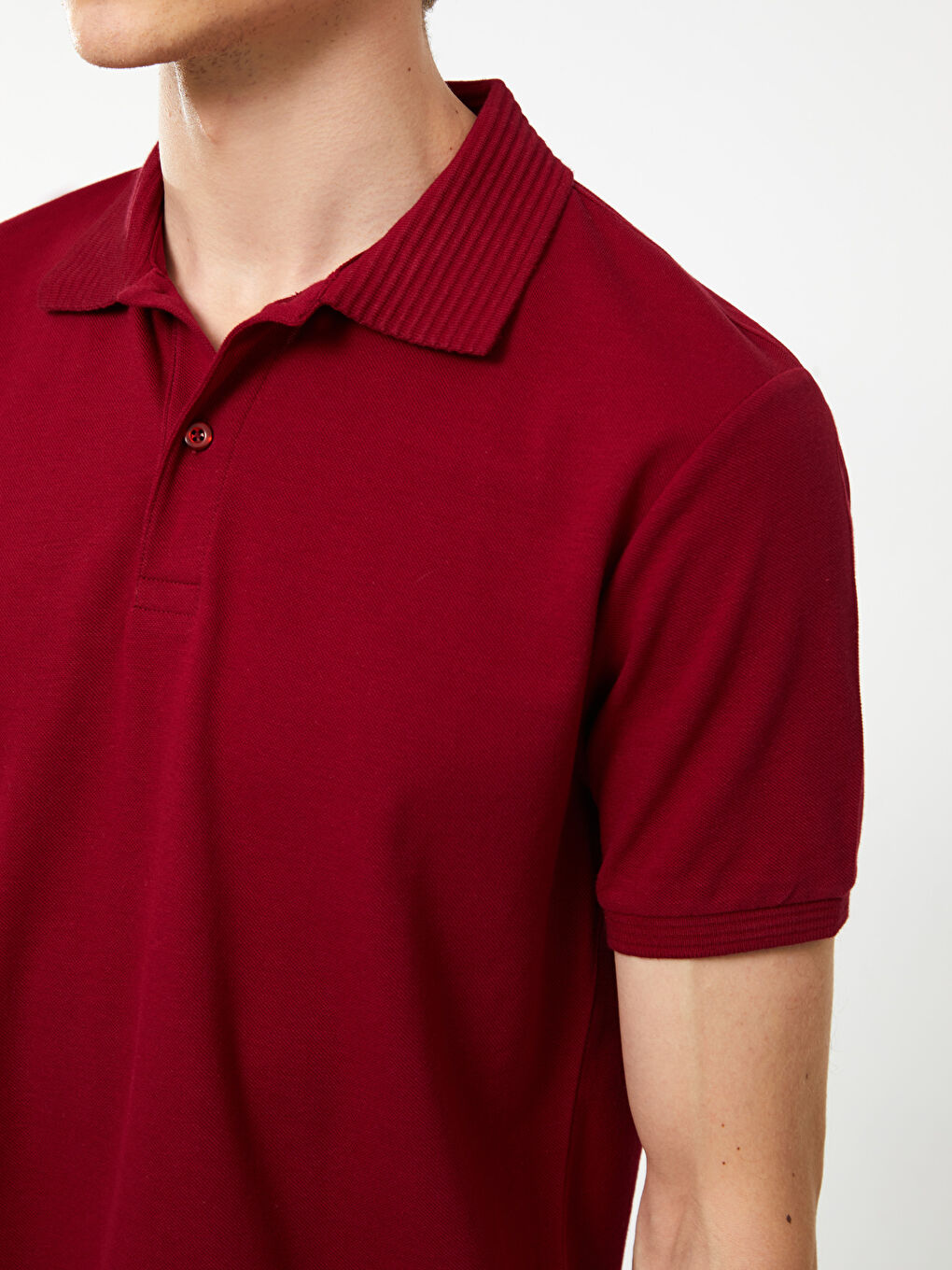Bordo Polo Yaka Kısa Kollu Erkek Tişört-3