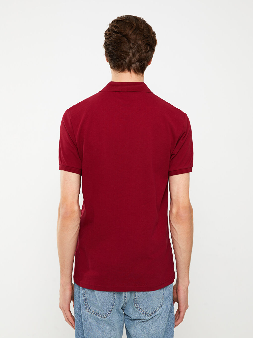 Bordo Polo Yaka Kısa Kollu Erkek Tişört-4