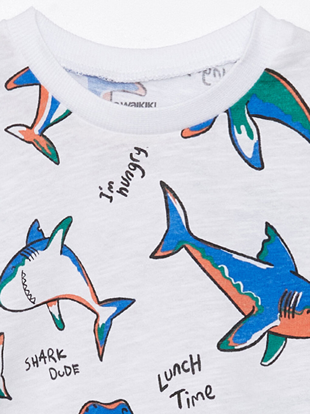 Beyaz Bisiklet Yaka Kısa Kollu Erkek Bebek Tişört-2