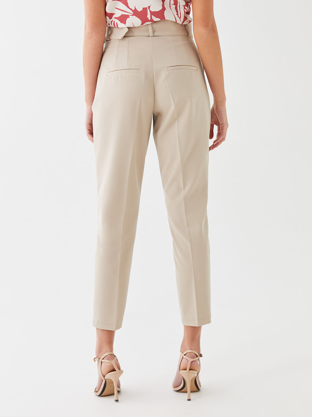 Belted High Waisted Carrot Fit Women's Trousers-3