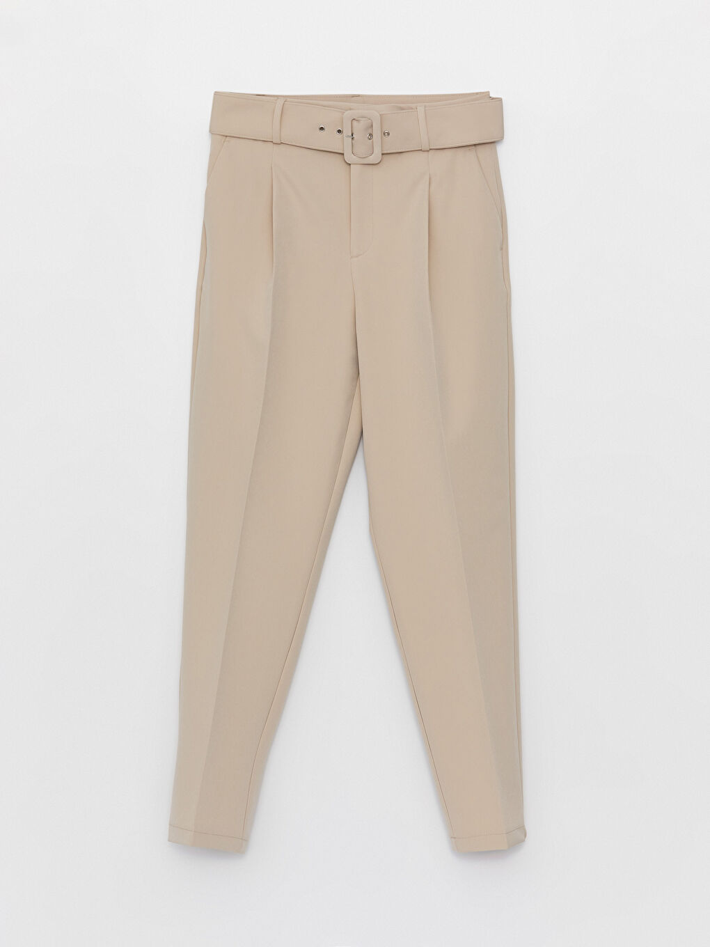 Belted High Waisted Carrot Fit Women's Trousers-4