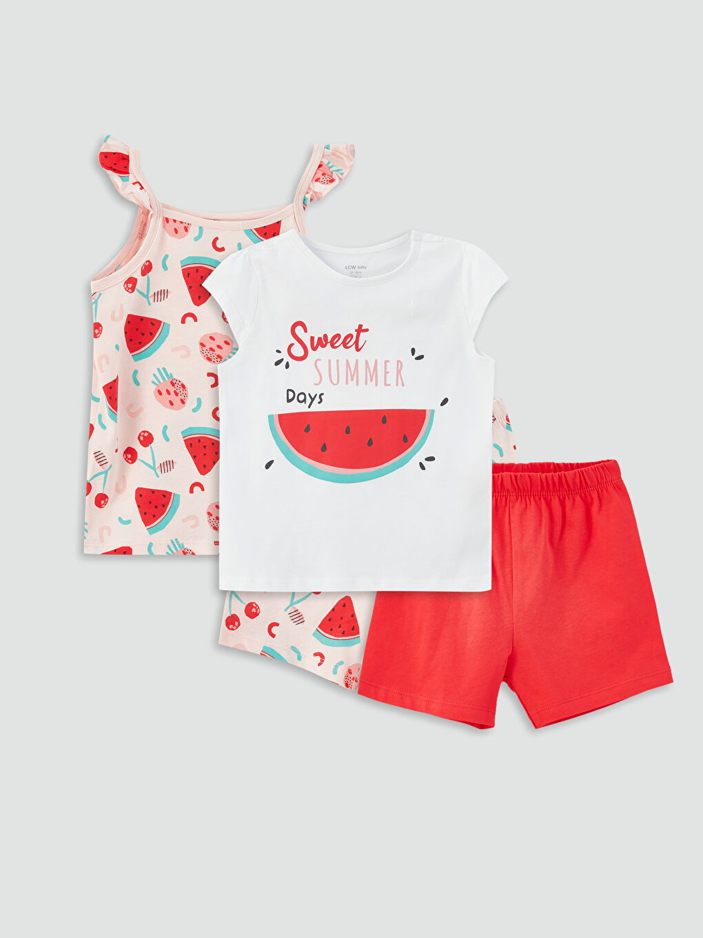 Beyaz Bisiklet Yaka Baskılı Kız Bebek 2'li Pijama Takımı