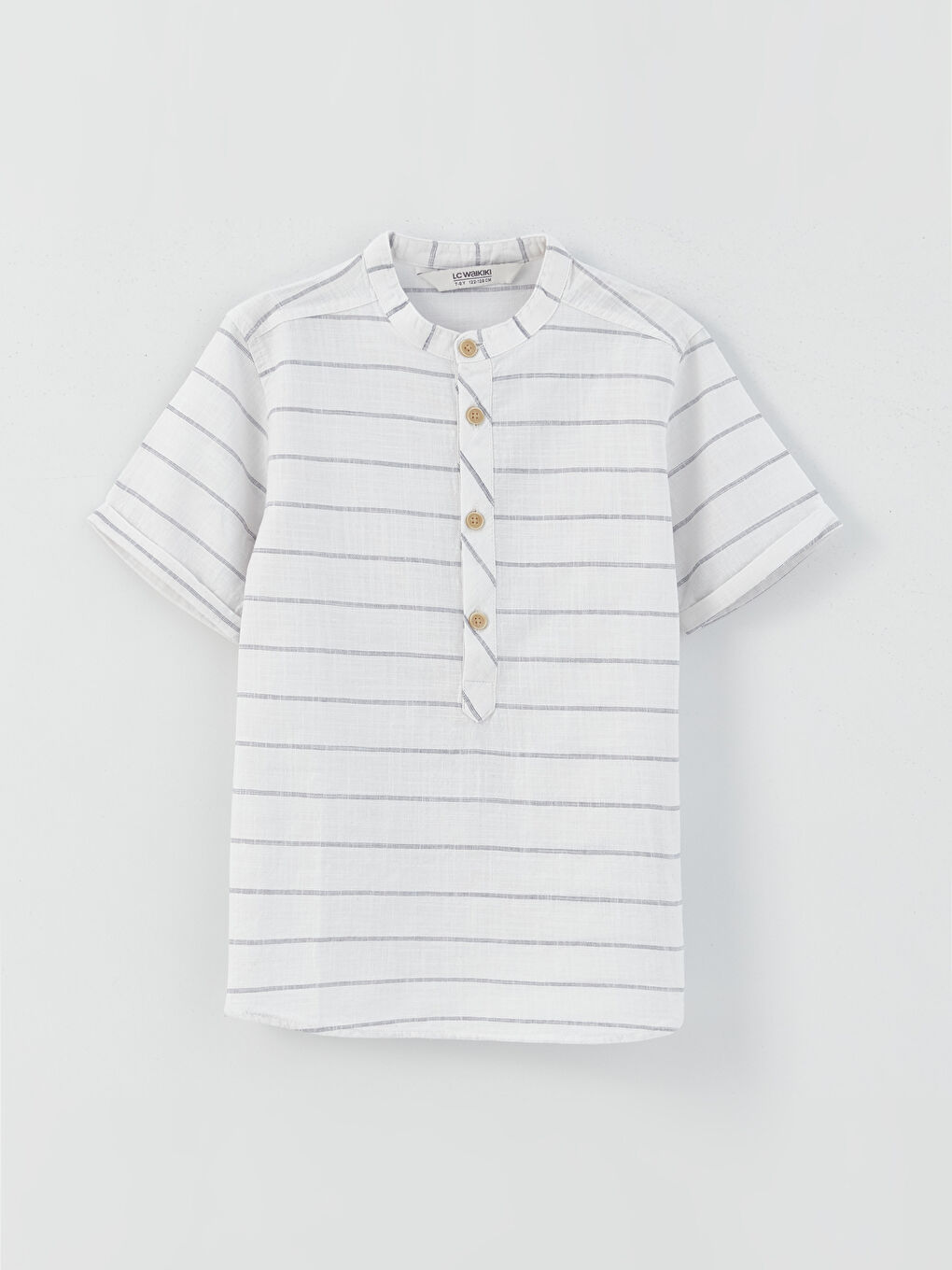 Grandad Collar Striped Boy Shirt and Shorts-1