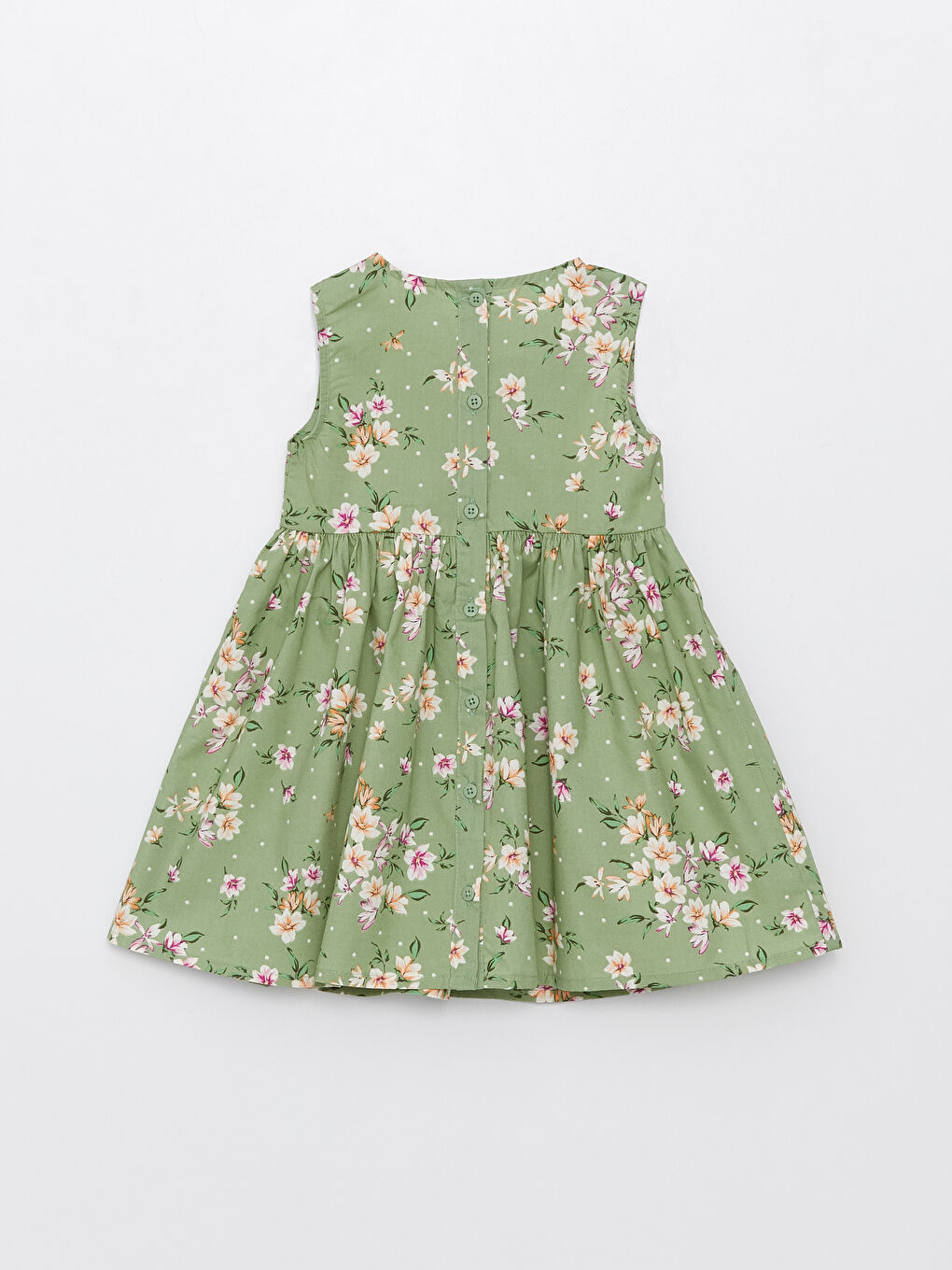 Haki Bisiklet Yaka Baskılı Kız Bebek Elbise-1