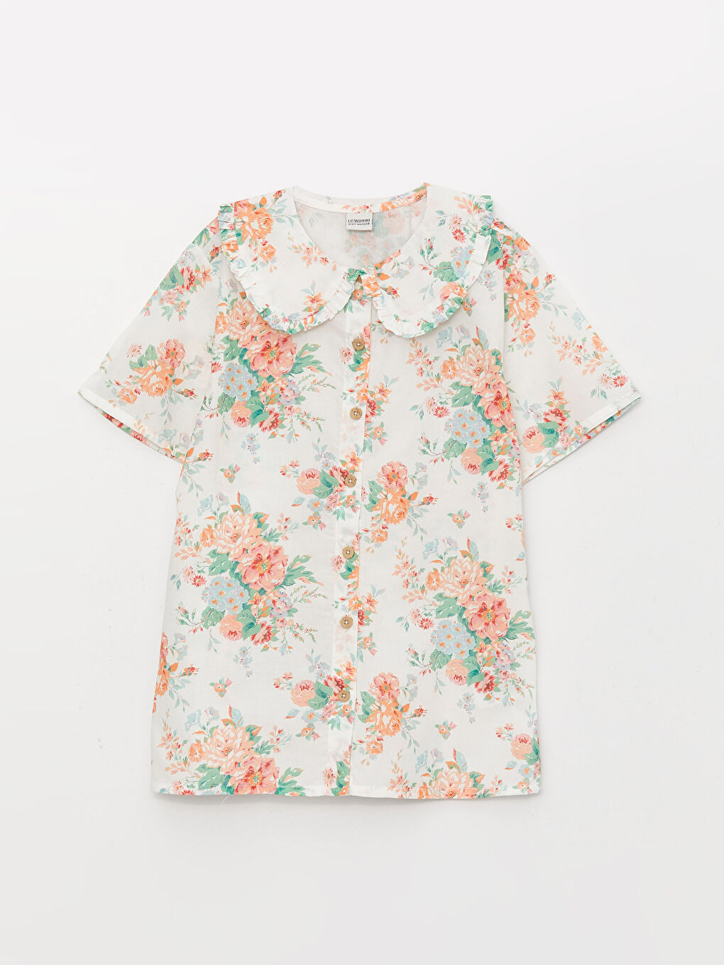 قميص وبنطلون بناتي بياقة بيتر بان مطبوع وكم قصير-1