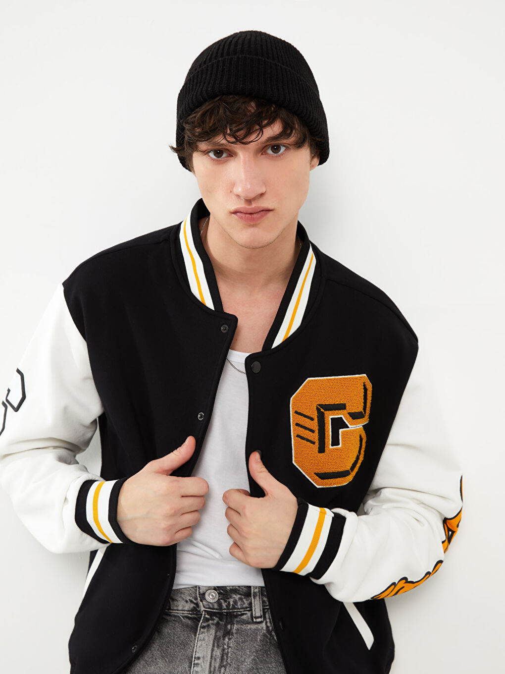 Siyah Standart Kalıp Uzun Kollu Erkek Kolej Ceket-2