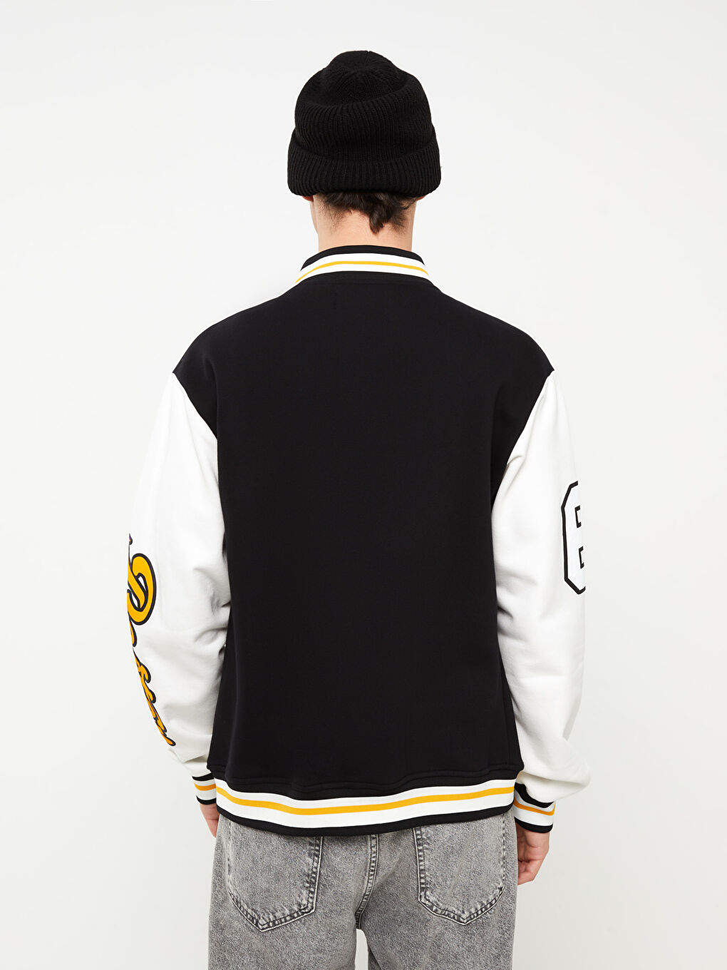 Siyah Standart Kalıp Uzun Kollu Erkek Kolej Ceket-4