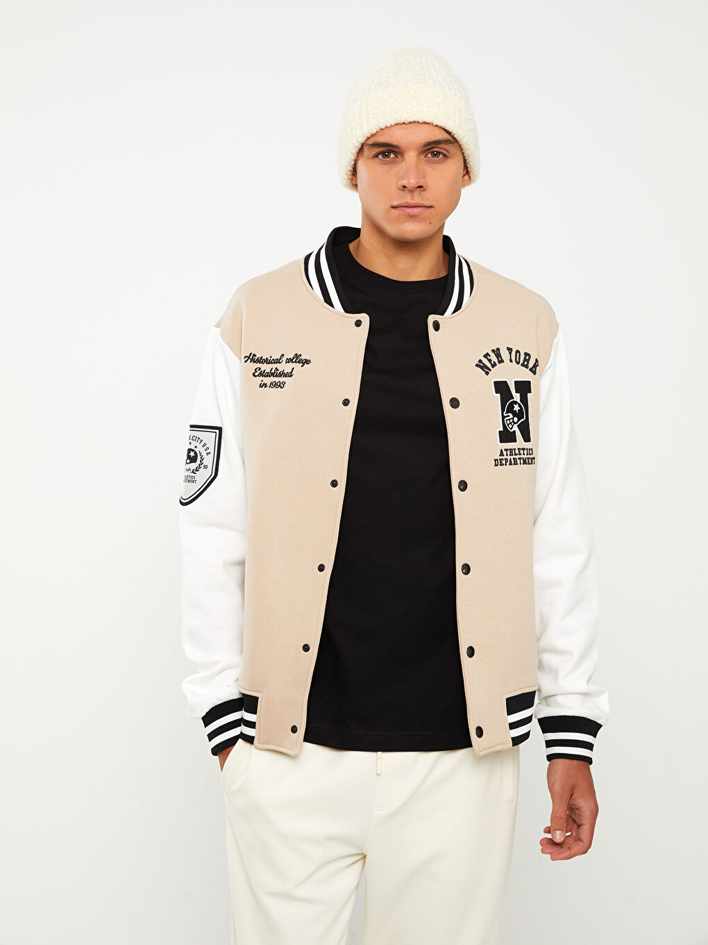 Bej Standart Kalıp Uzun Kollu Erkek Kolej Ceket