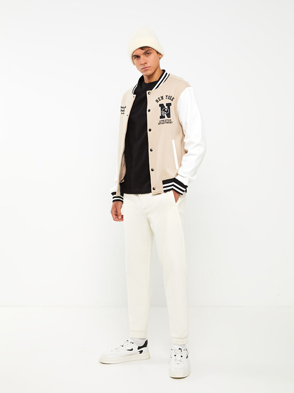 Bej Standart Kalıp Uzun Kollu Erkek Kolej Ceket-1