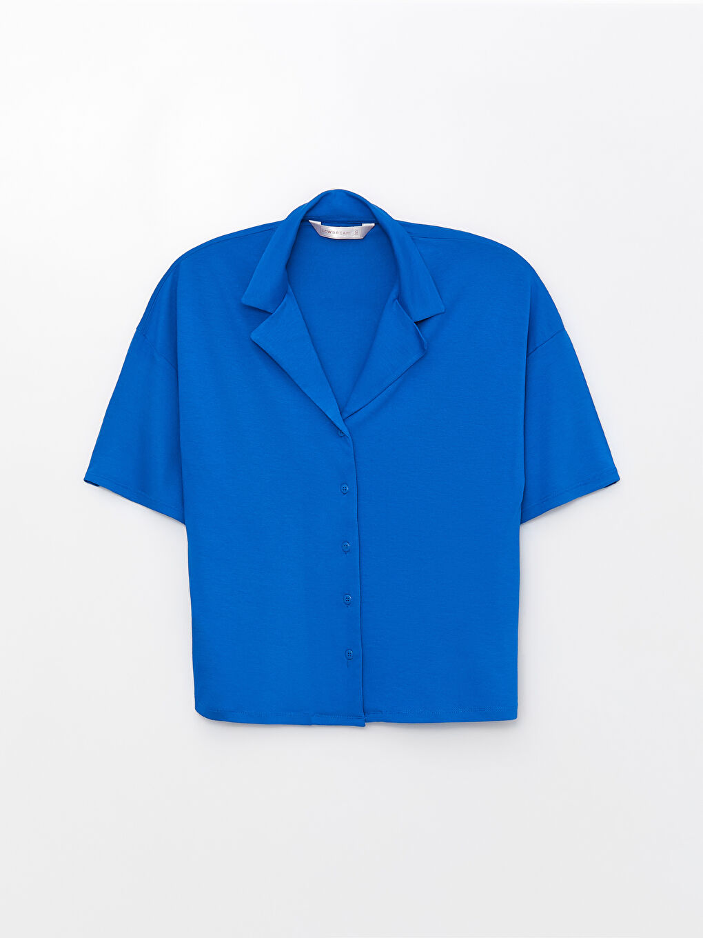 Mavi Gömlek Yaka Düz Kısa Kollu Kadın Pijama Takımı-6