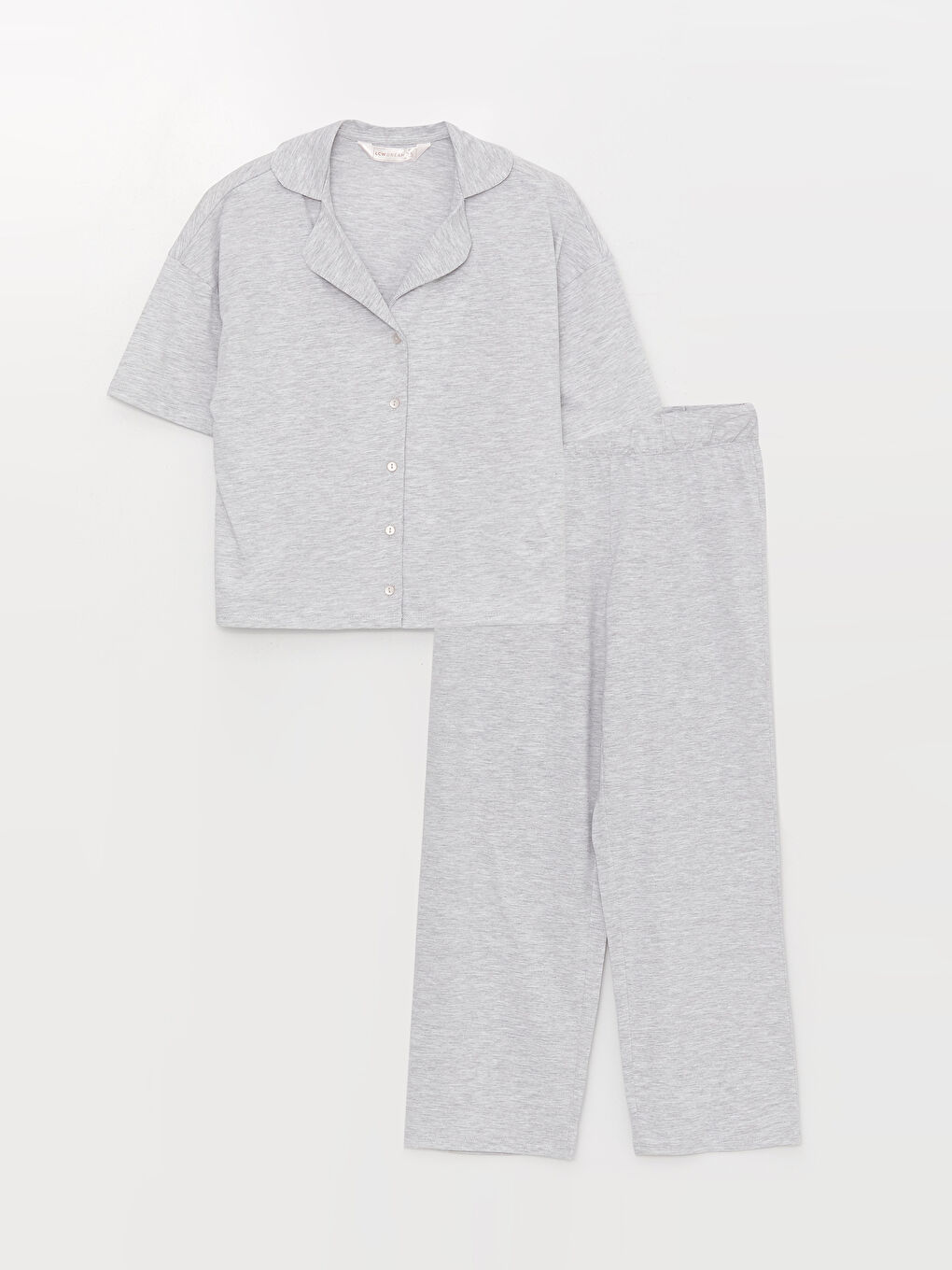 Gri Gömlek Yaka Düz Kısa Kollu Kadın Pijama Takımı-5