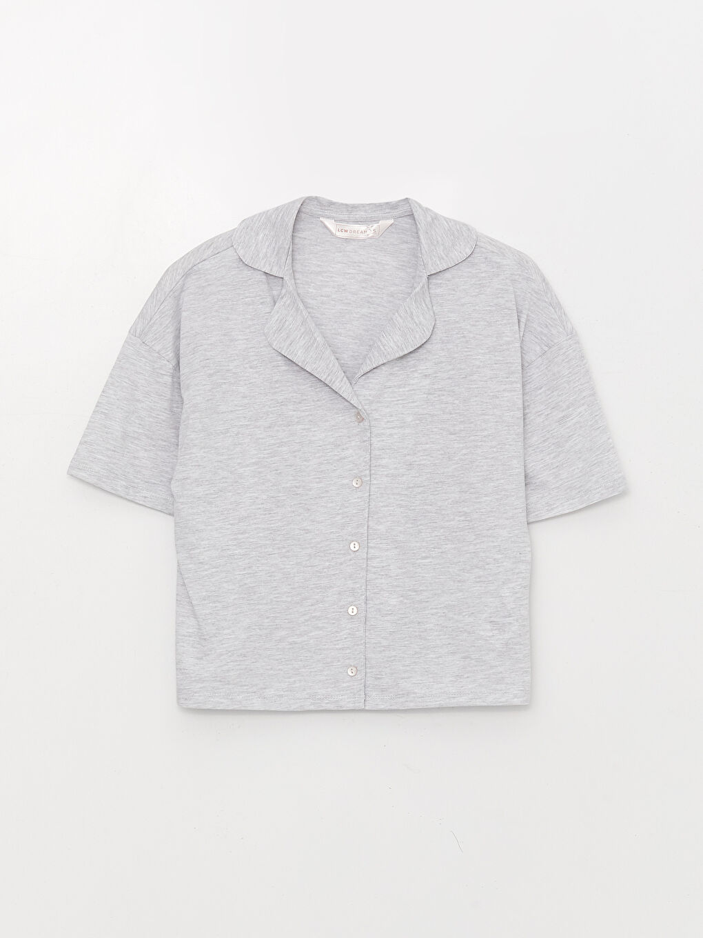 Gri Gömlek Yaka Düz Kısa Kollu Kadın Pijama Takımı-6