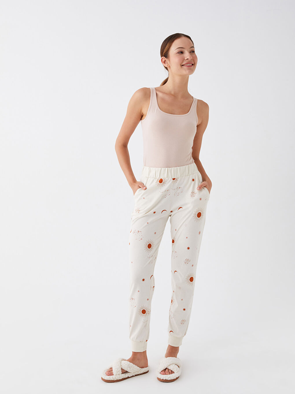 Pantaloni Jogger De Pijama,Cu Model Şi Cu Talie Elastică,Pentru Femei-1