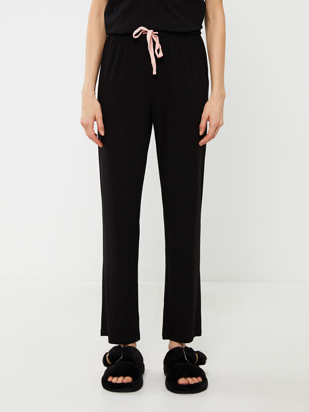 Siyah Beli Lastikli Kadın Pijama Alt-2