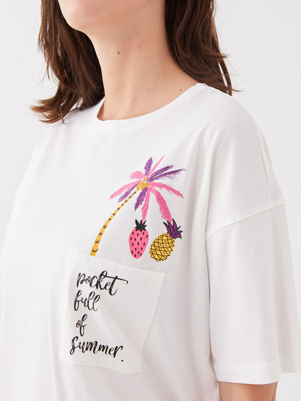 Pembe Bisiklet Yaka Baskılı Kısa Kollu Kadın Pijama Takımı-3