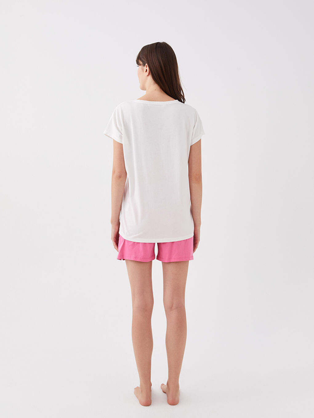 LCW DREAM Bisiklet Yaka Baskılı Kısa Kollu Kadın Şortlu Pijama Takımı-4