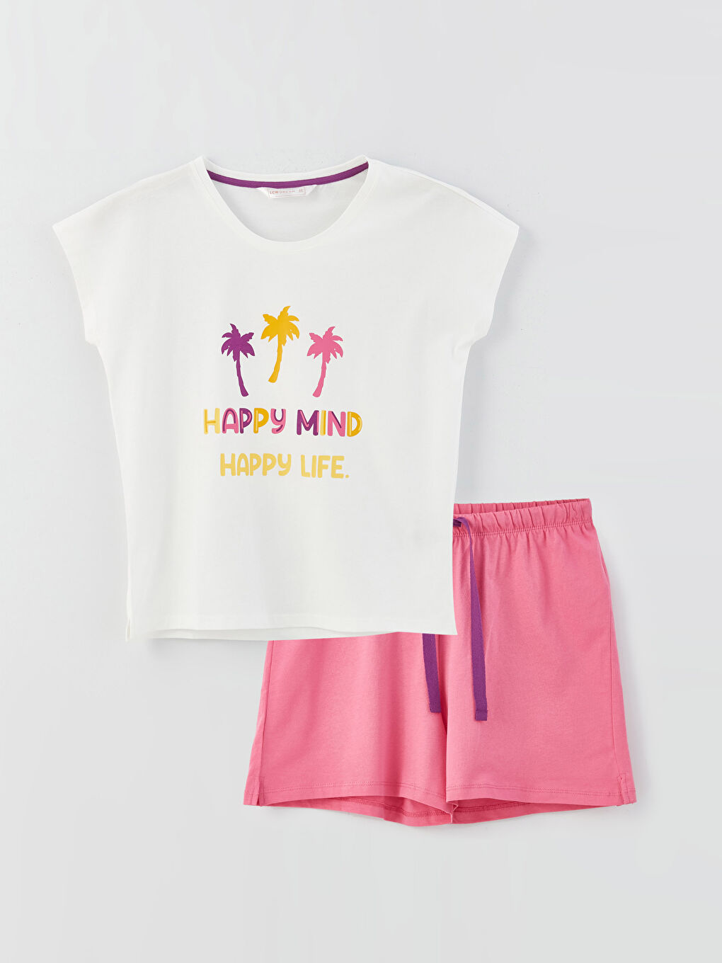 LCW DREAM Bisiklet Yaka Baskılı Kısa Kollu Kadın Şortlu Pijama Takımı-5