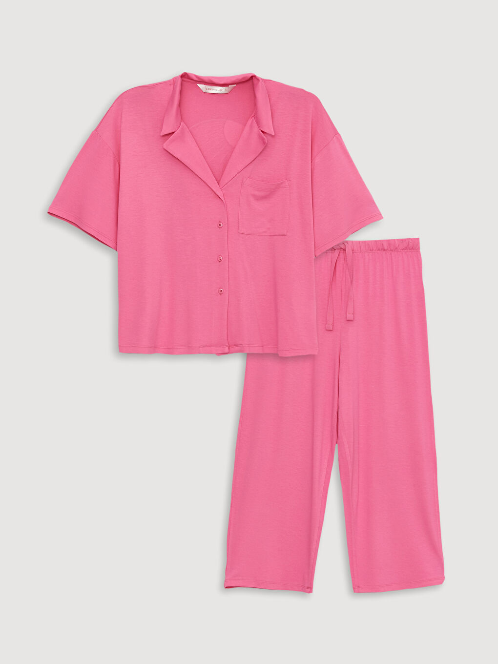 Pembe Gömlek Yaka Baskılı Kısa Kollu Kadın Kaprili Pijama Takımı-5