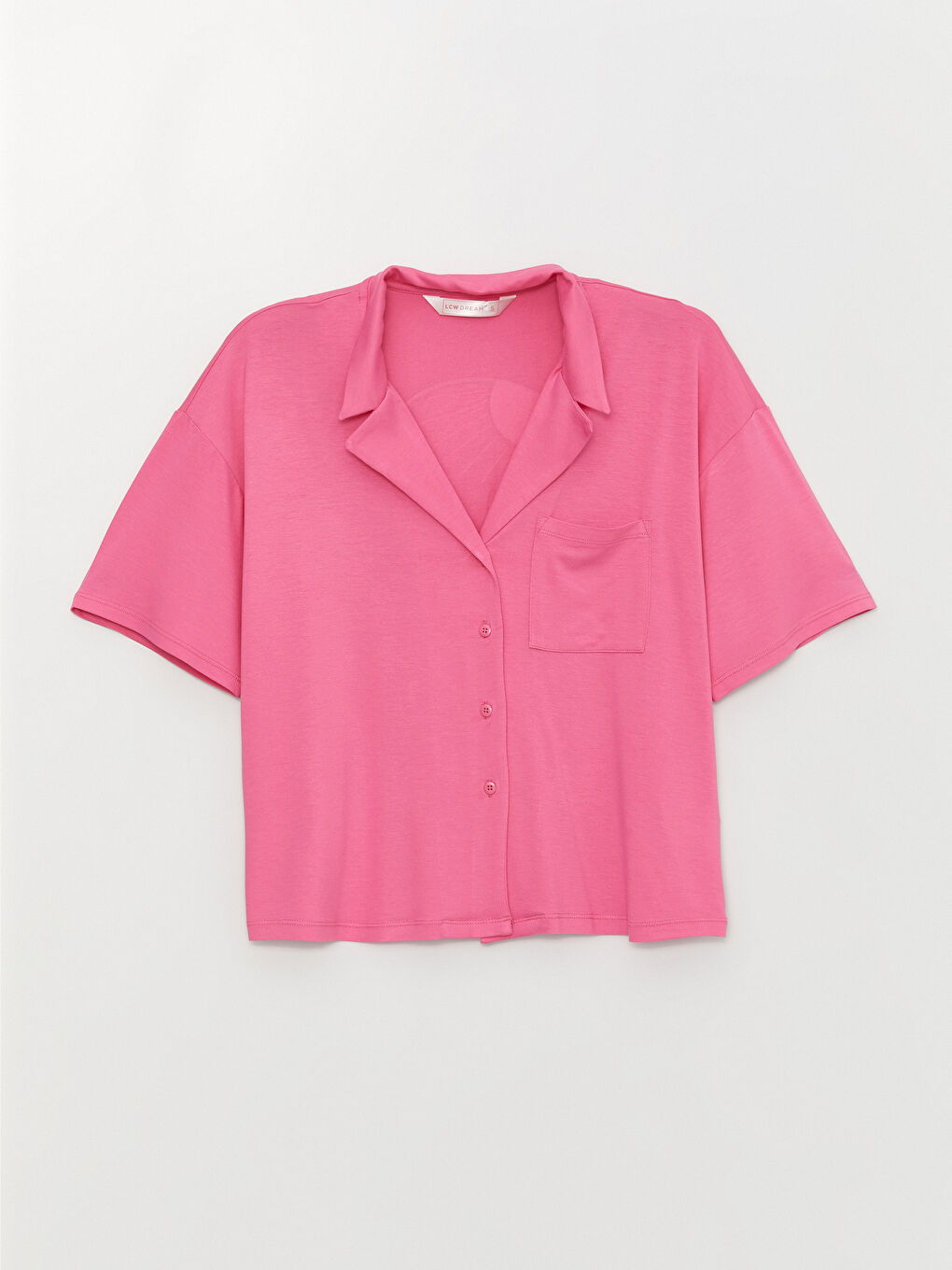 Pembe Gömlek Yaka Baskılı Kısa Kollu Kadın Kaprili Pijama Takımı-6