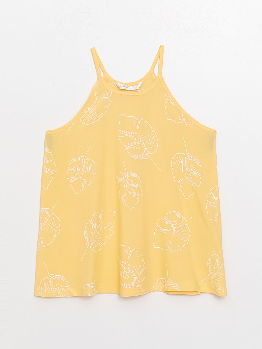 Sarı Halter Yaka Desenli Askılı Kadın Pijama Takımı-5