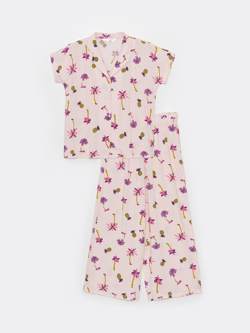 Пижамный комплект с отложным воротником, узорчатый, с коротким рукавом для женщин-4