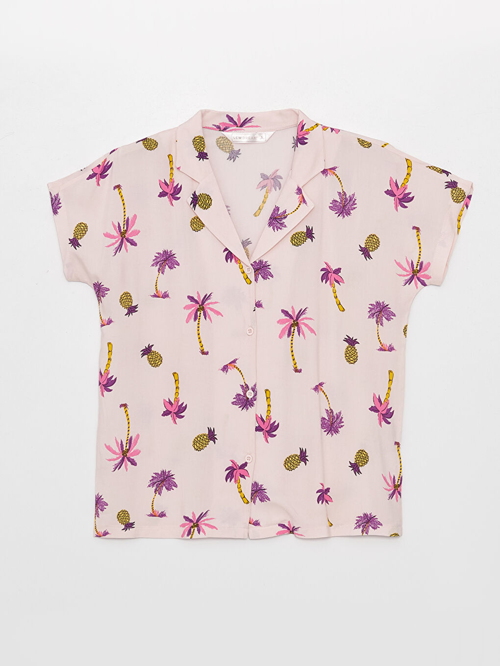 Пижамный комплект с отложным воротником, узорчатый, с коротким рукавом для женщин-5