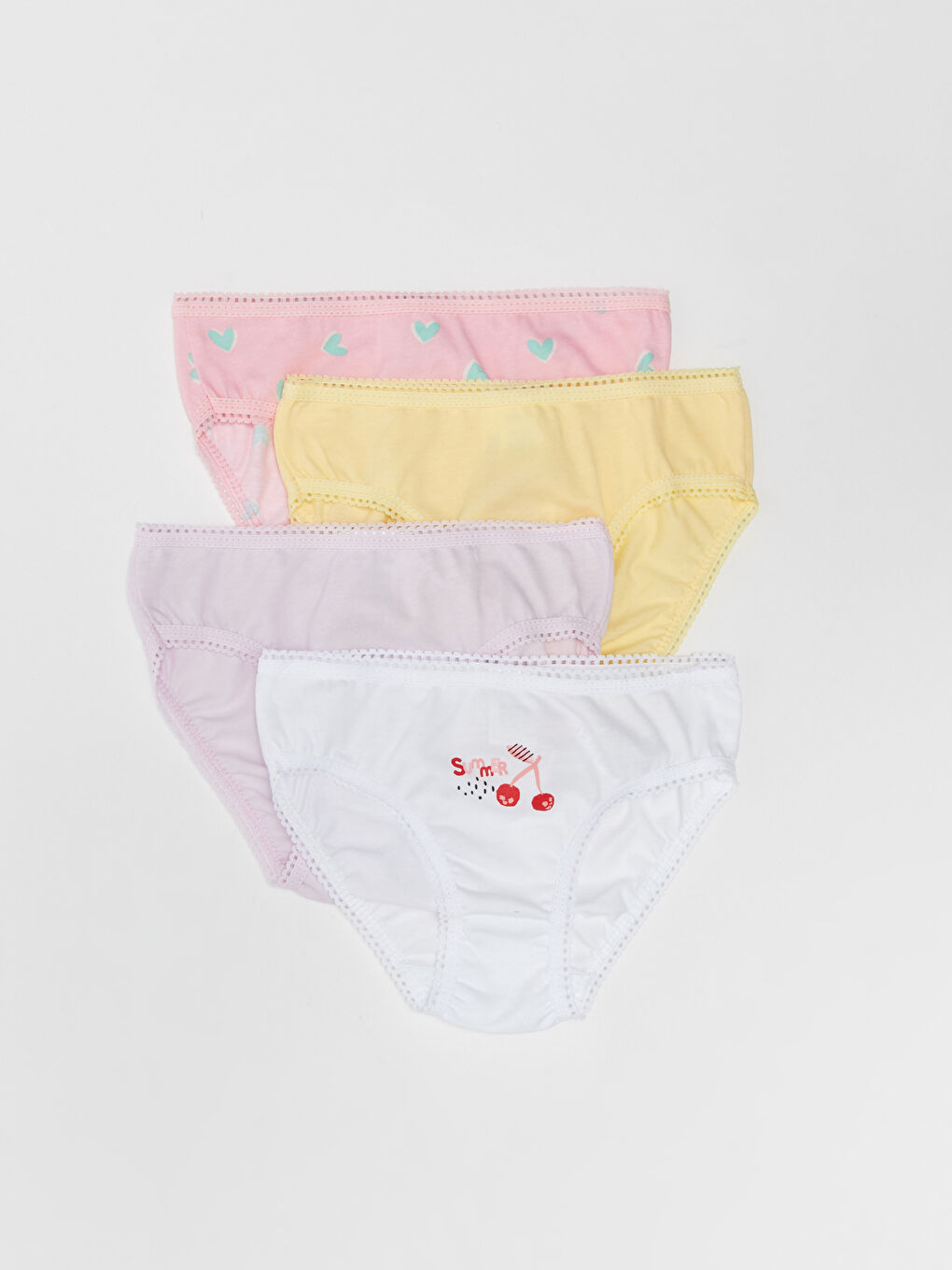 Pembe Beli Lastikli Baskılı Kız Bebek Külot 4'lü