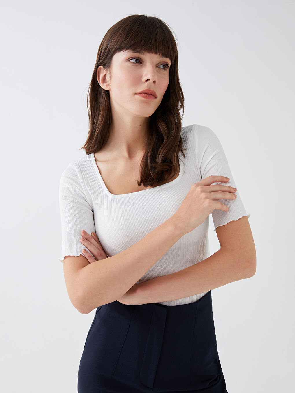 LCW Vision Square Collar Plain Short Sleeve Women's Blouse -S3DG91Z8-R9J