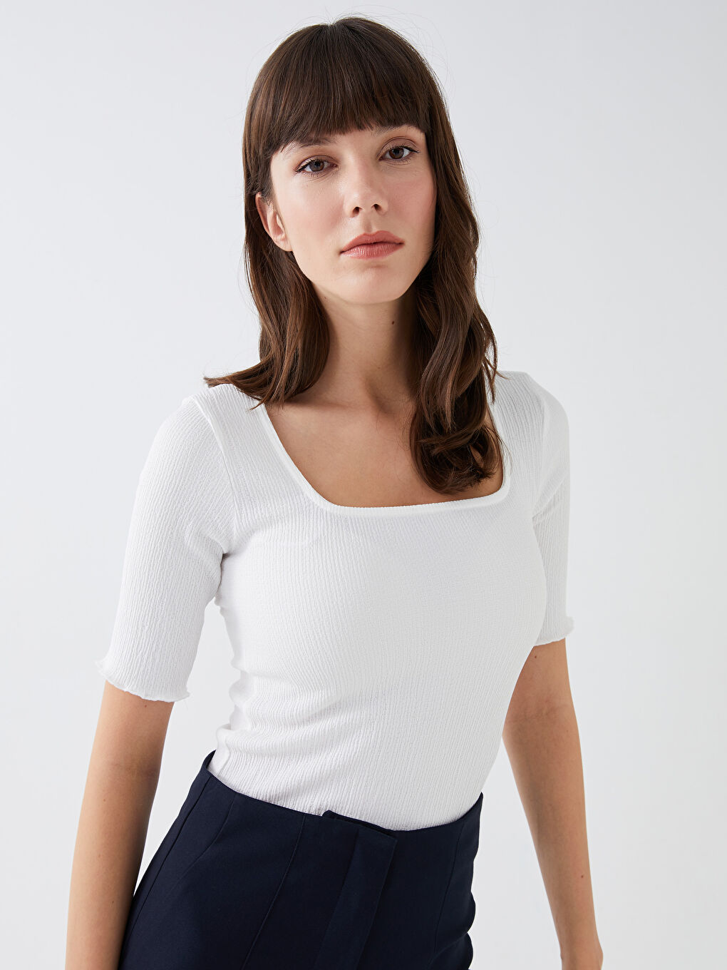 LCW Vision Square Collar Plain Short Sleeve Women's Blouse -S3DG91Z8-R9J