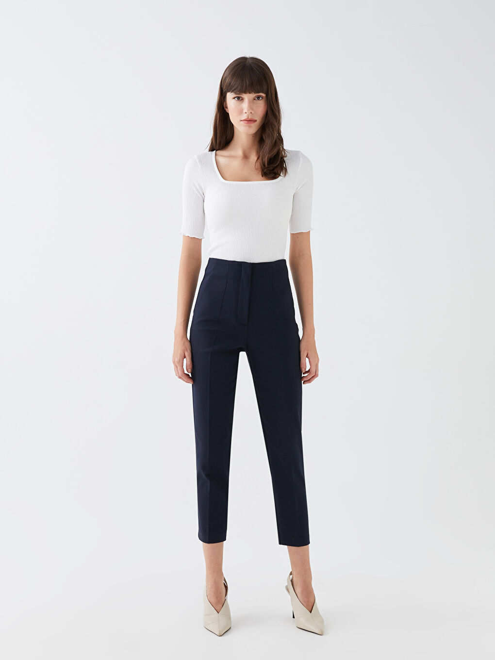 LCW Vision Square Collar Plain Short Sleeve Women's Blouse -S3DG91Z8-R9J