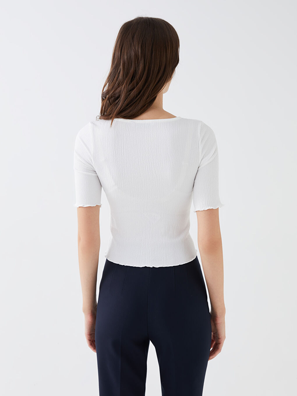 LCW Vision Square Collar Plain Short Sleeve Women's Blouse -S3DG91Z8-R9J