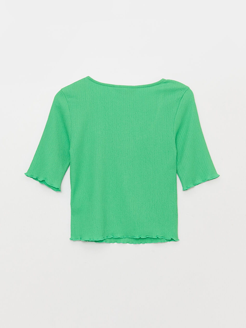 Yeşil Kare Yaka Düz Kısa Kollu Kadın Bluz-6