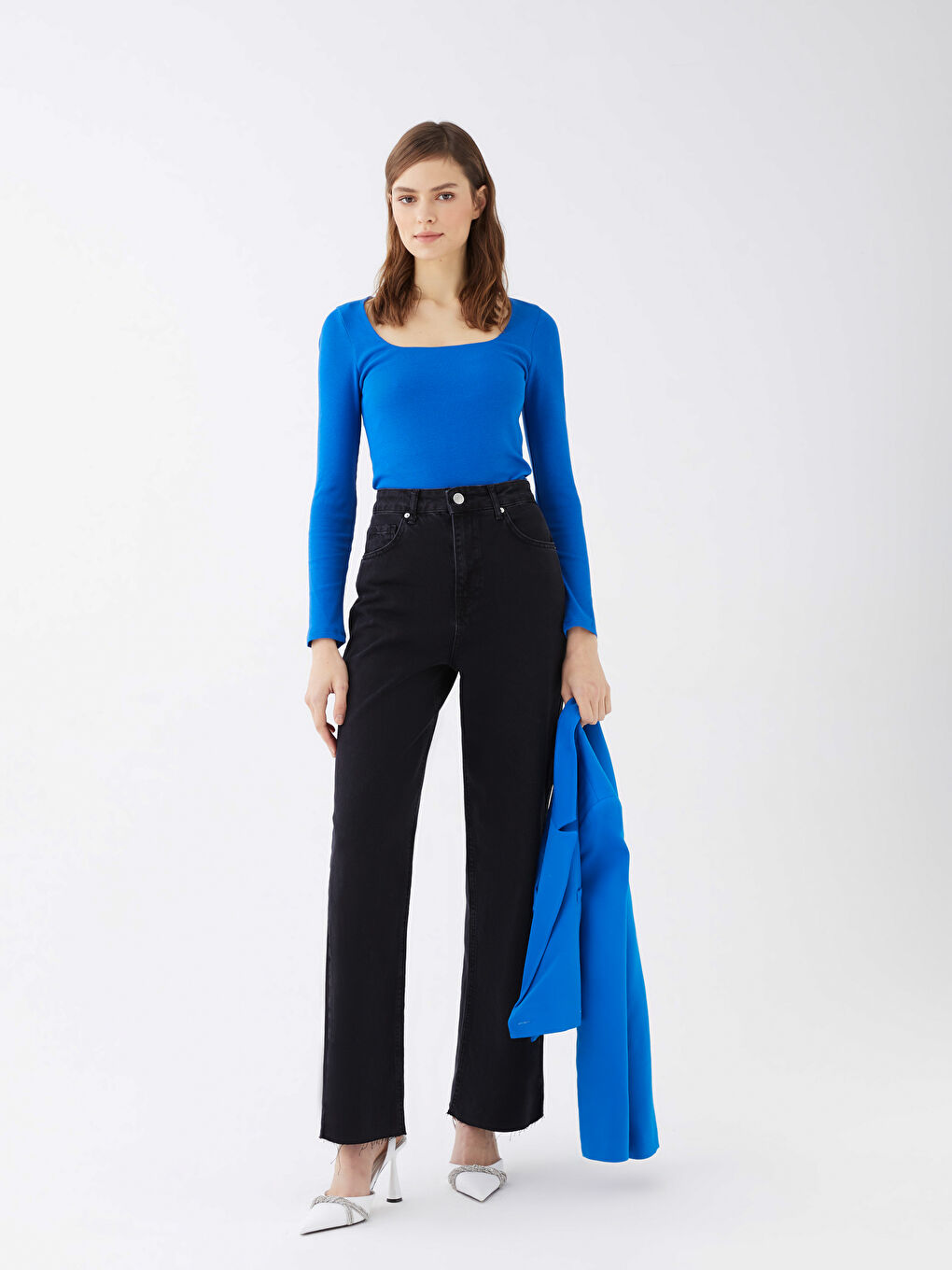 Әйелдерге арналған шаршы жағалы ұзын жең кроп-топ-2