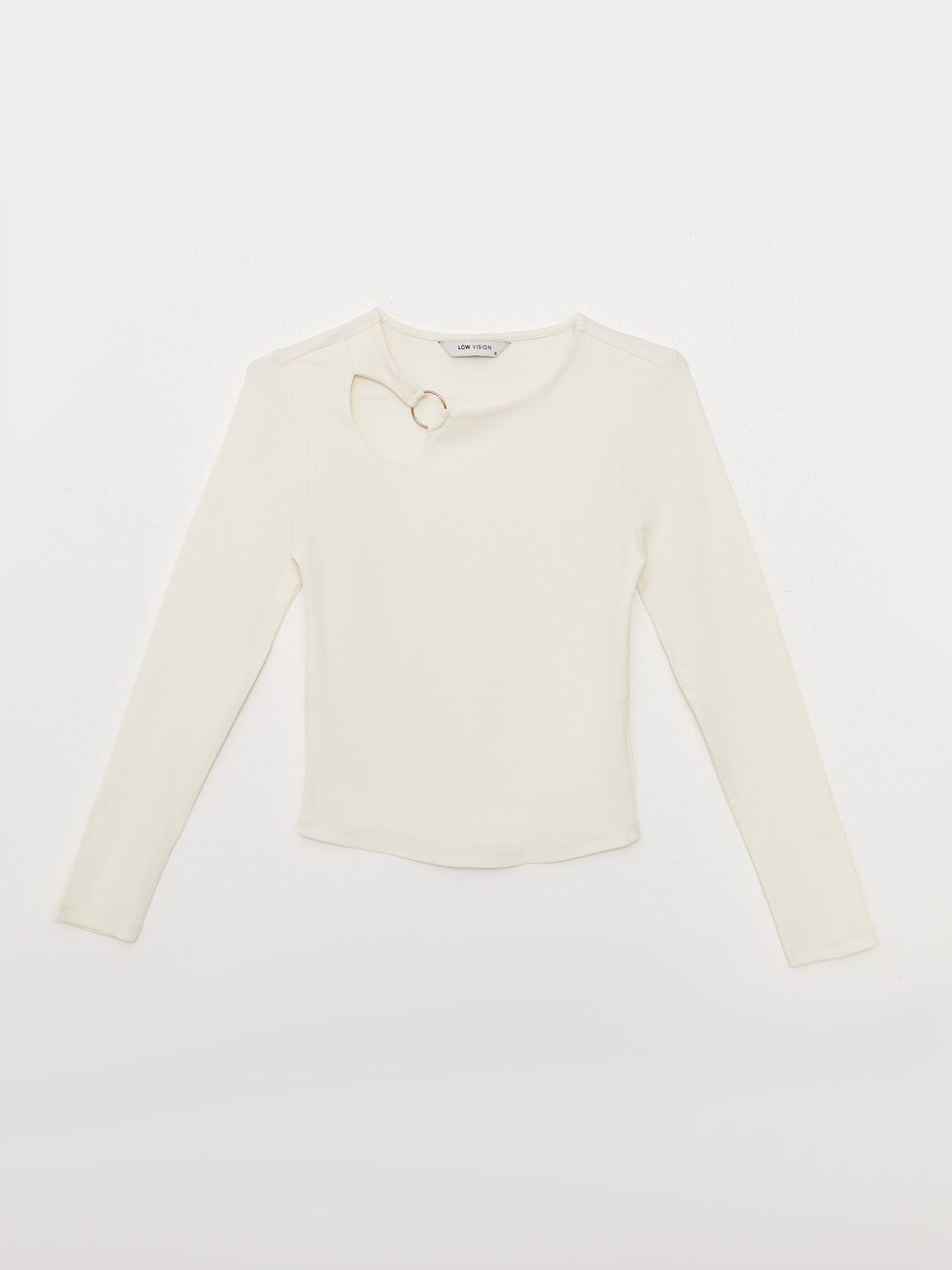 Beyaz Bisiklet Yaka Düz Uzun Kollu Kadın Bluz-5