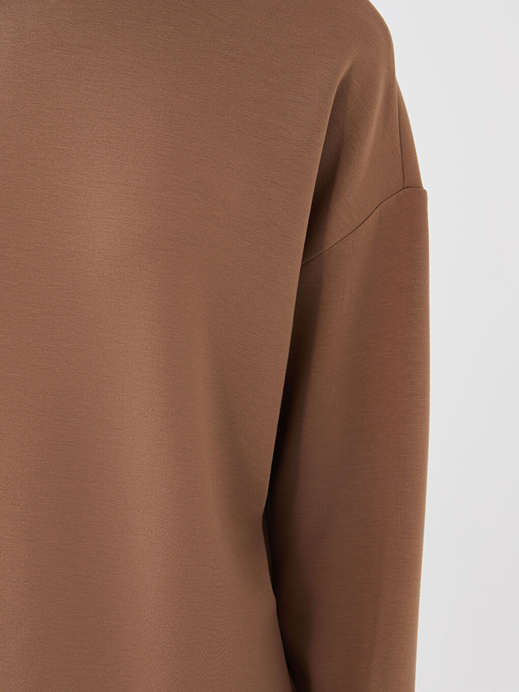 Kahverengi Bisiklet Yaka Oversize Kadın Sweatshirt-3