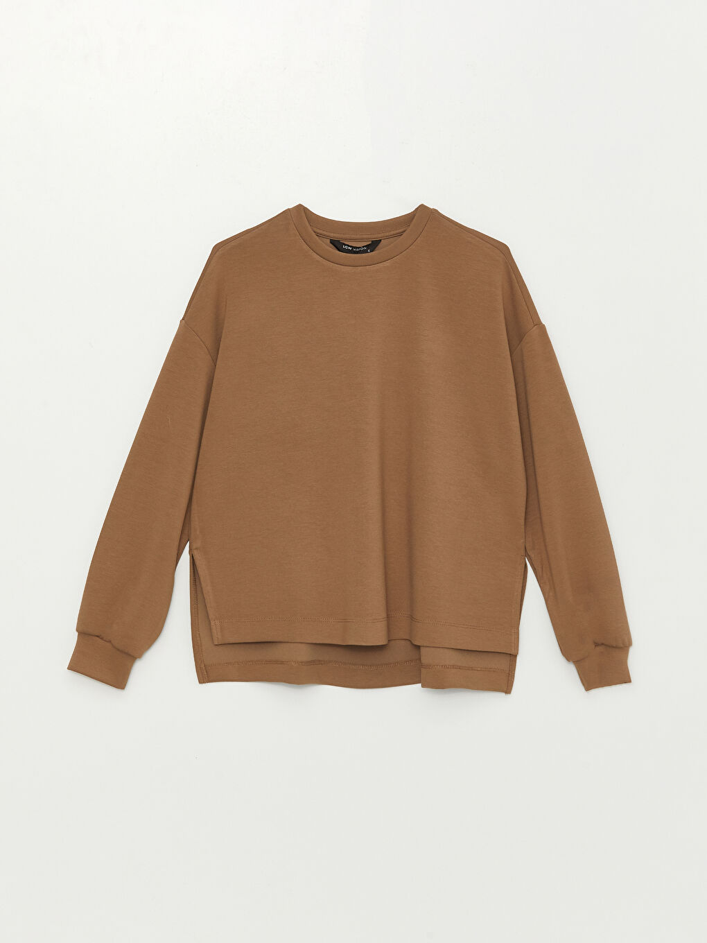 Kahverengi Bisiklet Yaka Oversize Kadın Sweatshirt-5