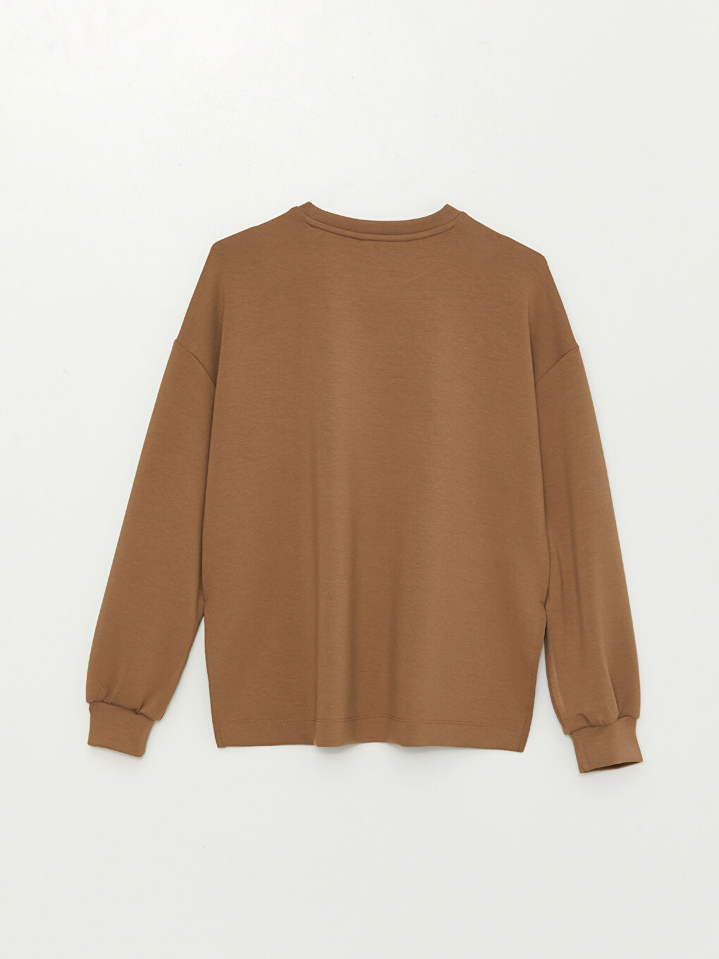 Kahverengi Bisiklet Yaka Oversize Kadın Sweatshirt-6